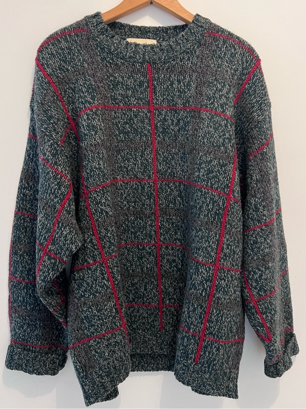 Vintage Eddie Bauer Men’s 100% Wool Plaid Crewneck Sweater L